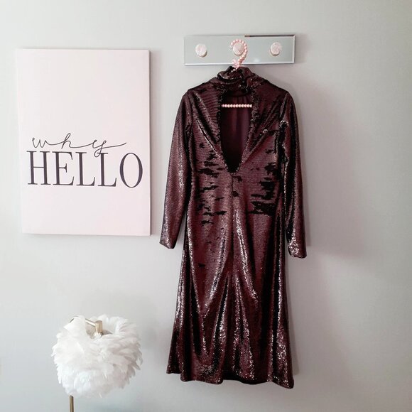 NWT Zara brown sequin long sleeve knit midi holiday dress, S - Picture 14 of 16
